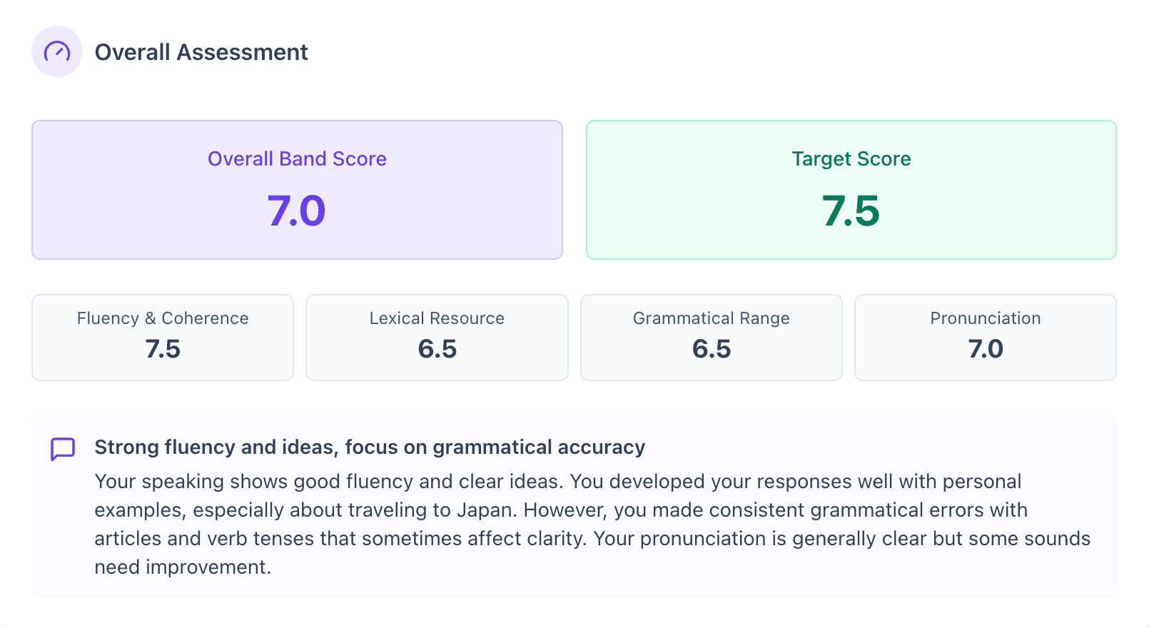 Overall Assessment preview showing feedback interface